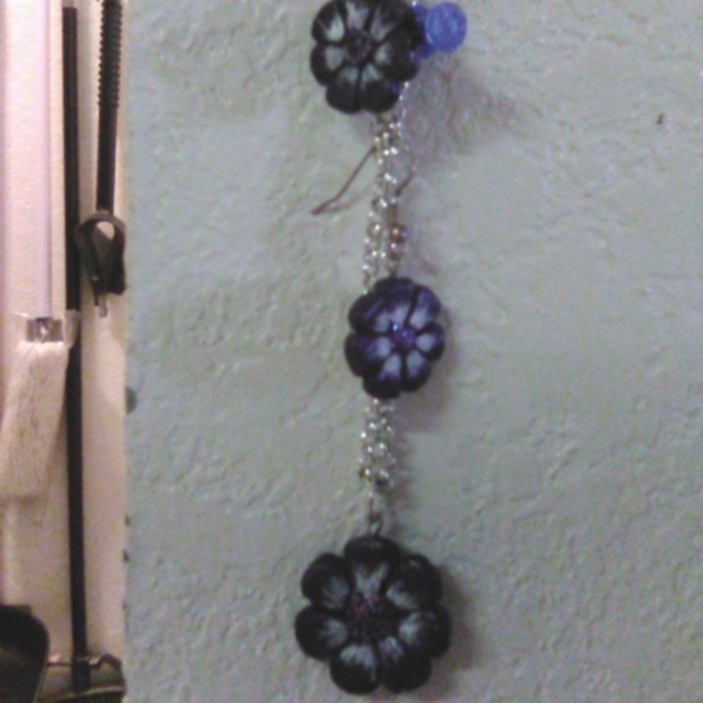 Hand made purple flower earnings,and necklace